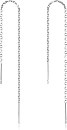 Sterling Silver Threader Chain Dangle Earrings,Versatile & Comfortable Hypoallergenic Silver Earrings Gold Plated 4.8 Inches