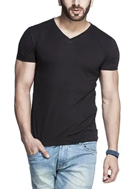 Tinted Men's Cotton Lycra V-Neck T-Shirt TJ101CRH-BLACK-M