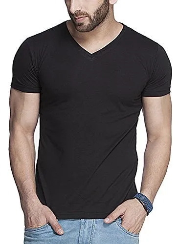 Tinted Men's Cotton Lycra V-Neck T-Shirt TJ101CRH-BLACK-M