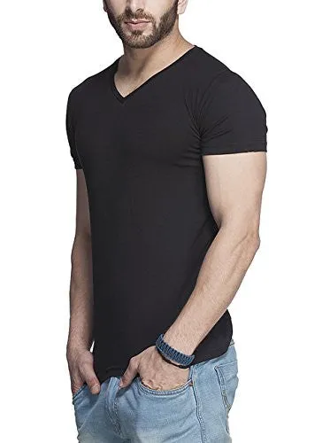Tinted Men's Cotton Lycra V-Neck T-Shirt TJ101CRH-BLACK-M