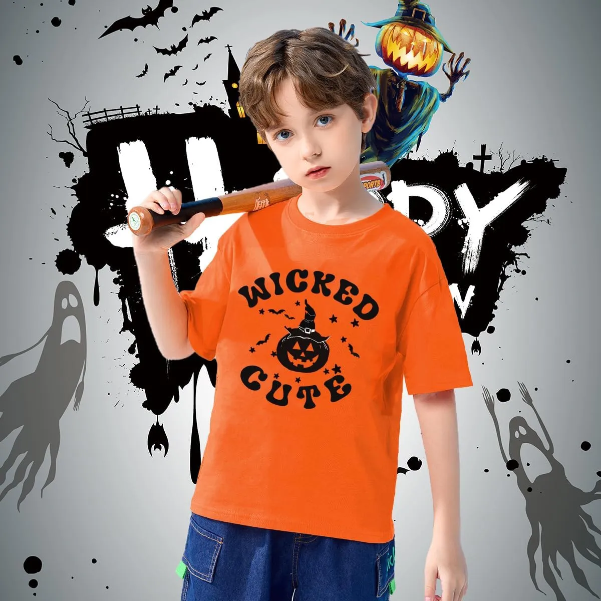 Toddler Boys Girls Halloween Shirt Skeleton Ghost T-Shirts Boo Tees Spooky Tops Short Sleeve 2-12 Years
