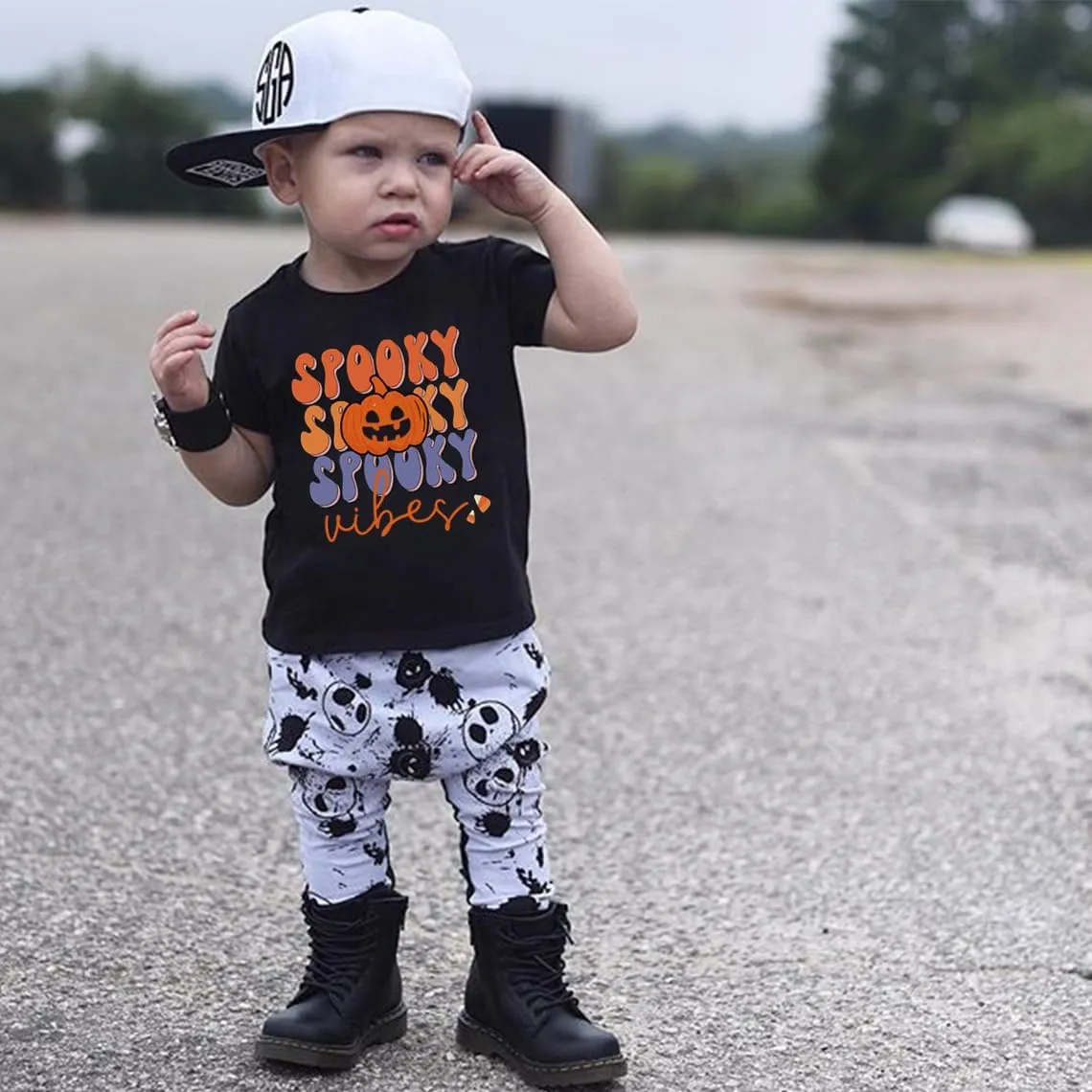 Toddler Boys Girls Halloween Shirt Skeleton Ghost T-Shirts Boo Tees Spooky Tops Short Sleeve 2-12 Years