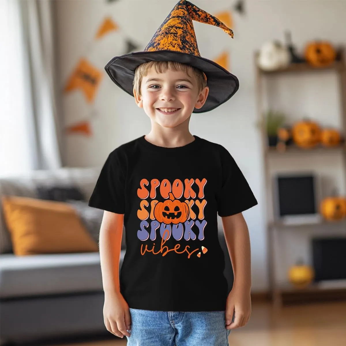 Toddler Boys Girls Halloween Shirt Skeleton Ghost T-Shirts Boo Tees Spooky Tops Short Sleeve 2-12 Years