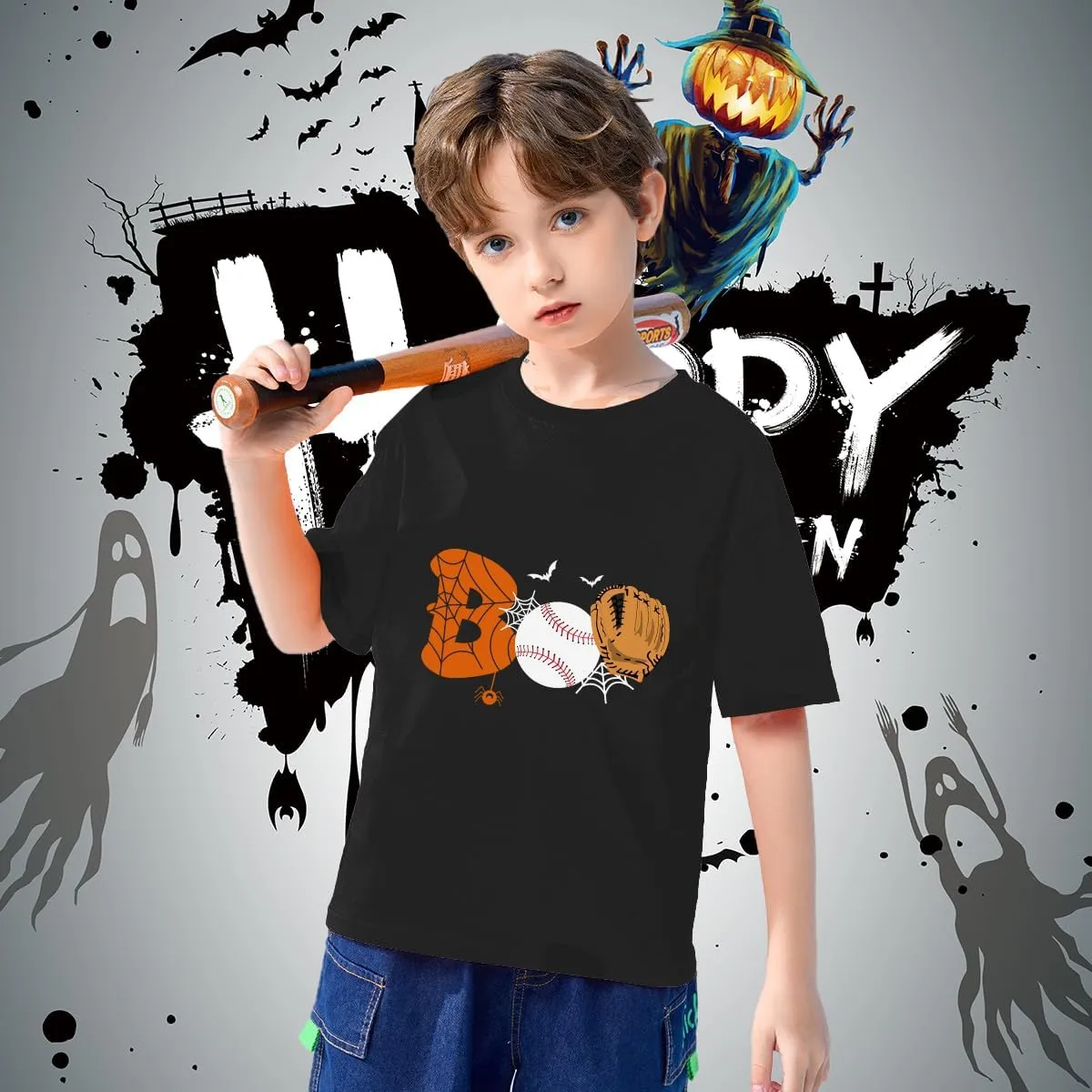 Toddler Boys Girls Halloween Shirt Skeleton Ghost T-Shirts Boo Tees Spooky Tops Short Sleeve 2-12 Years
