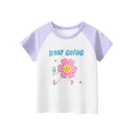 Toddler/Kid Girl's Short Sleeve Happy Flower Print Design Tee