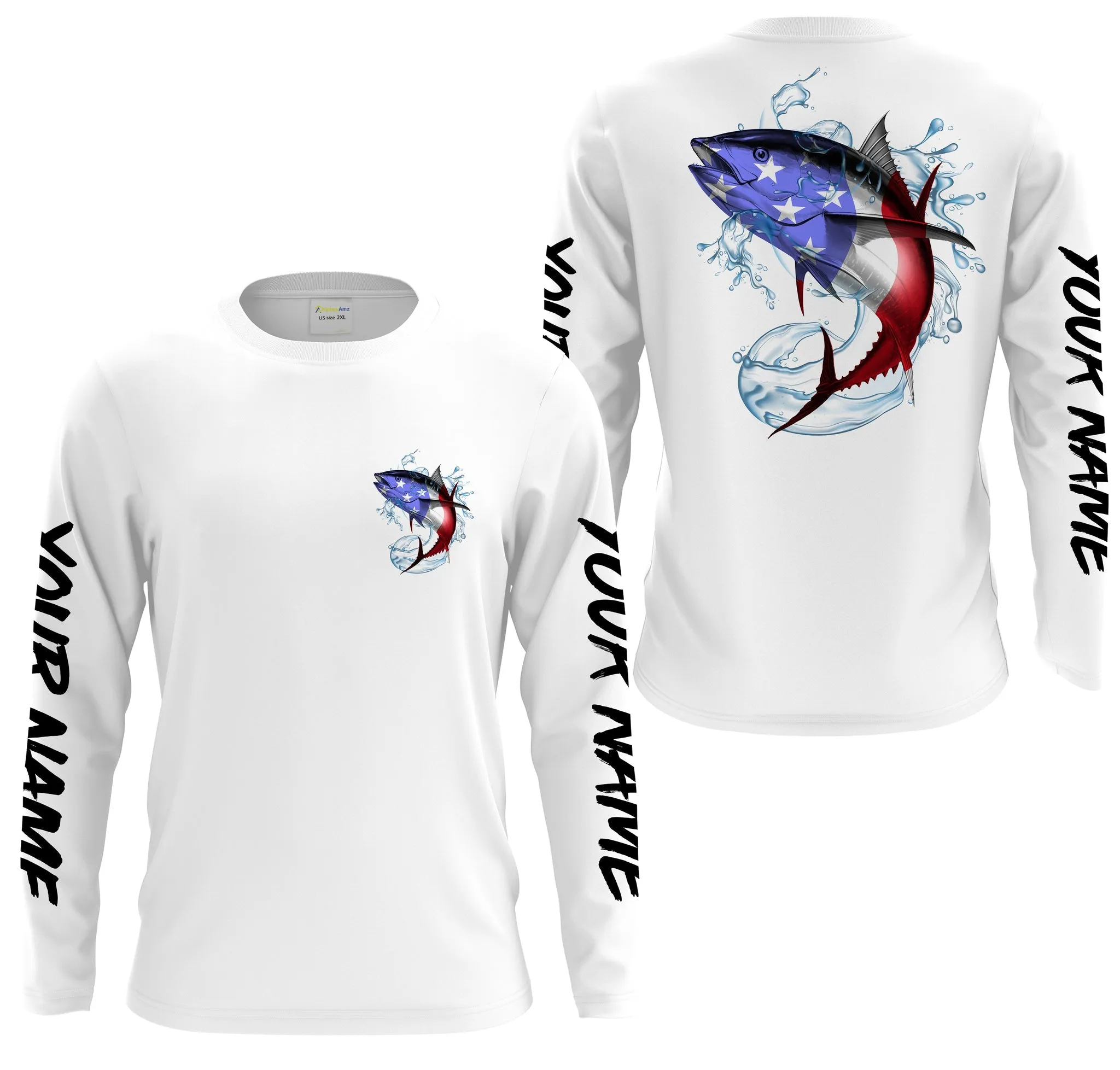 Tuna Fishing American Flag Custom performance Long Sleeve Fishing Shirts, Patriotic Fishing gifts