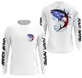 Tuna Fishing American Flag Custom performance Long Sleeve Fishing Shirts, Patriotic Fishing gifts