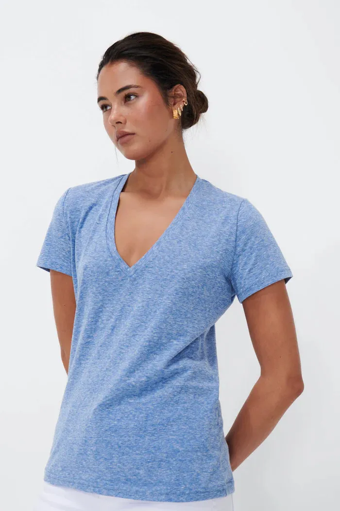 VERONICA V-NECK TEE | Denim Blue