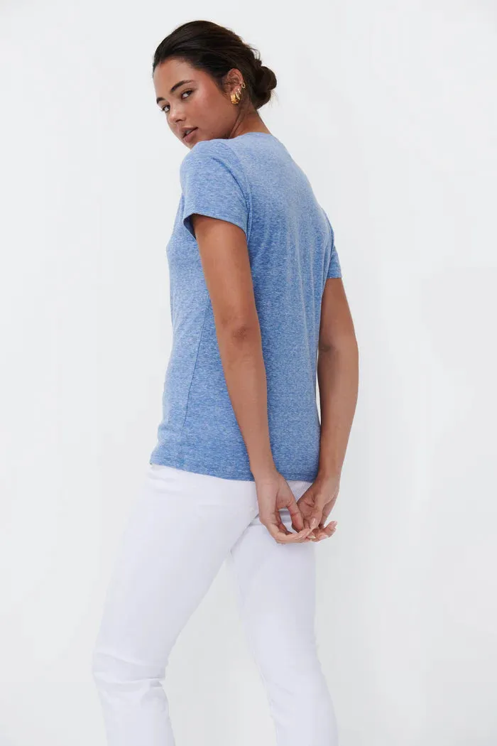 VERONICA V-NECK TEE | Denim Blue
