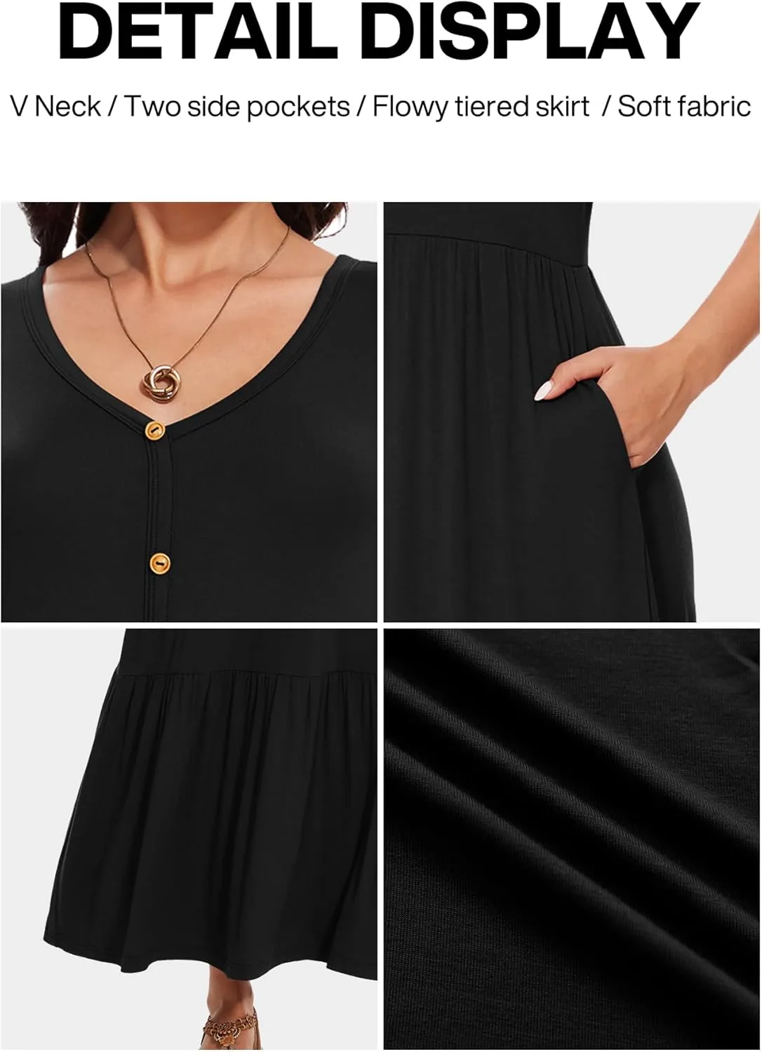 VIISHOW Women's Short Sleeve Maxi Dress 2025 Summer V Neck Knit Loose Plain Empire Waist Casual Dresses with Pockets