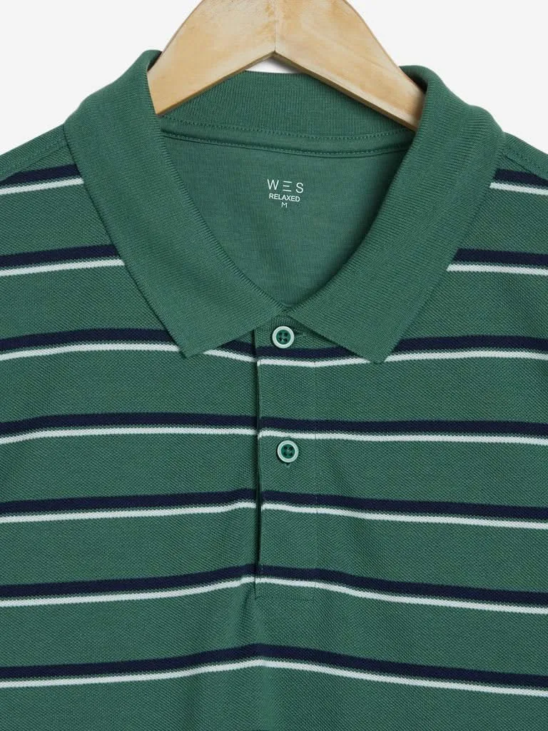WES Casuals Green Relaxed-Fit Polo T-Shirt
