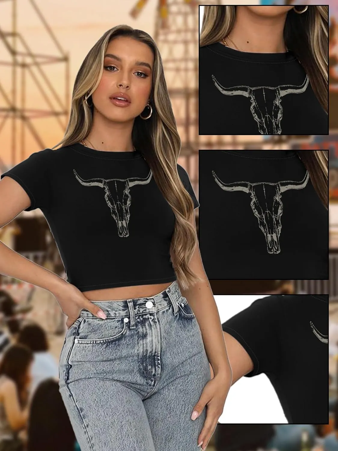 Western Shirts for Women Cowgirl Tshirt Cowboy Country Concert Outfits Summer Slim Shirt Sexy Crop Tops for Girls