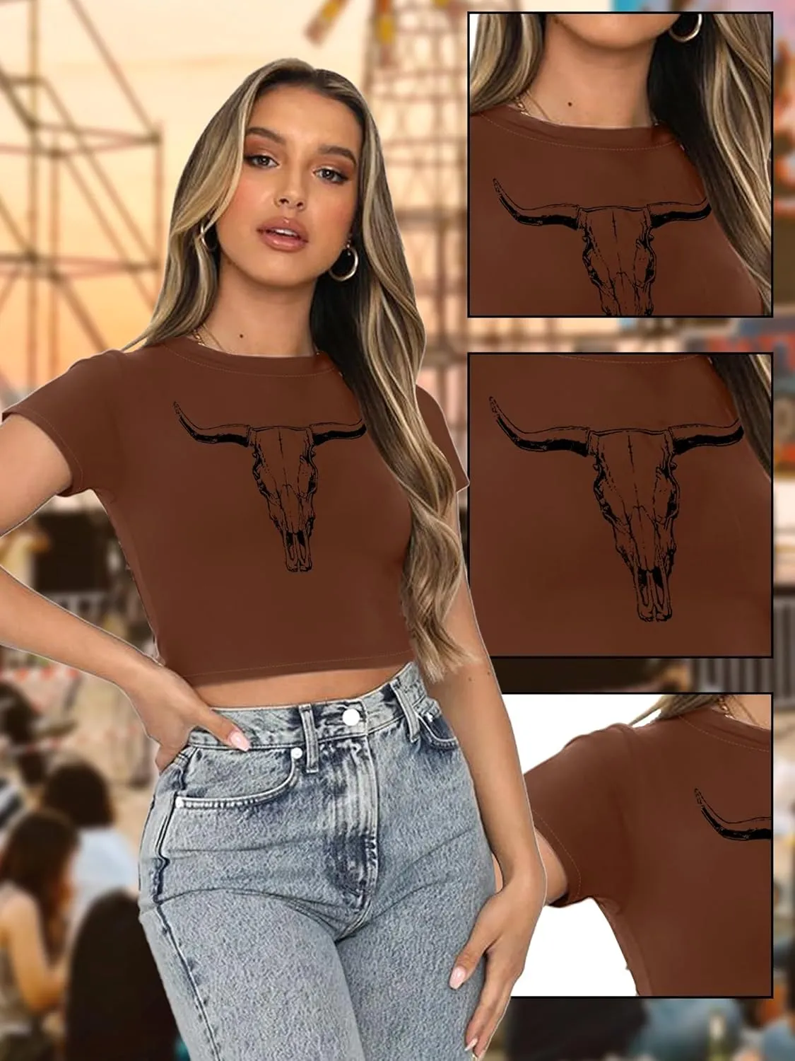 Western Shirts for Women Cowgirl Tshirt Cowboy Country Concert Outfits Summer Slim Shirt Sexy Crop Tops for Girls