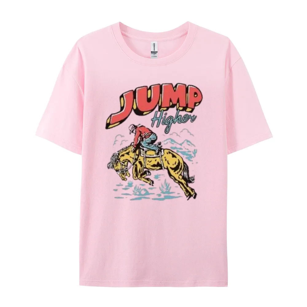 Women Cowboy Jump Higher Print Graphic T-shirt
