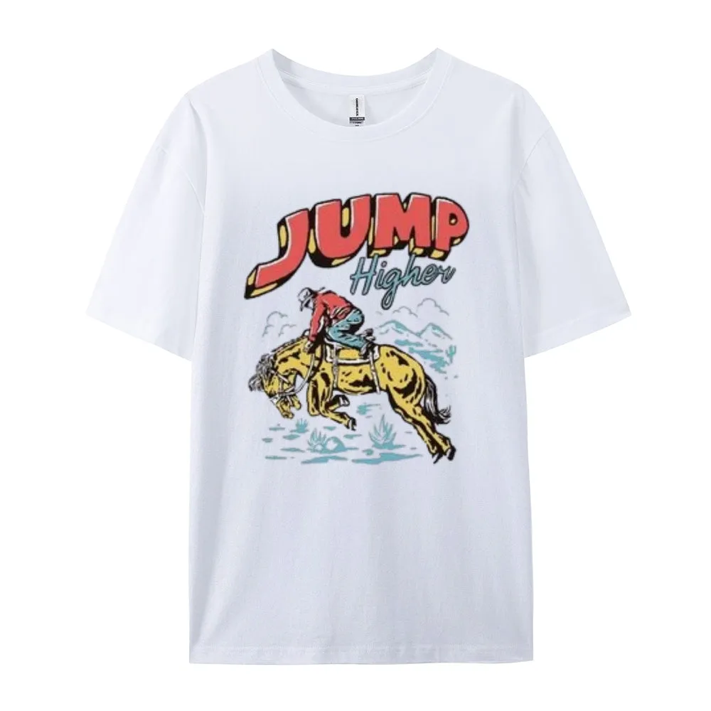 Women Cowboy Jump Higher Print Graphic T-shirt
