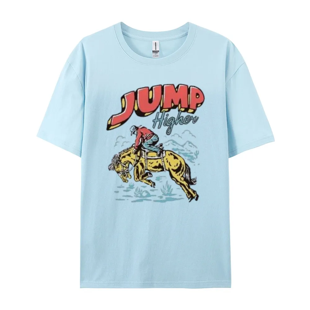 Women Cowboy Jump Higher Print Graphic T-shirt