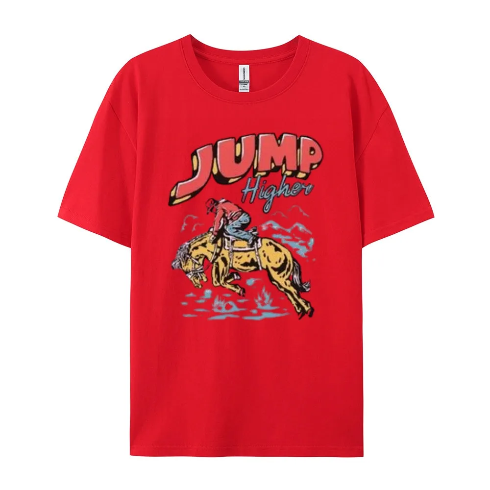 Women Cowboy Jump Higher Print Graphic T-shirt
