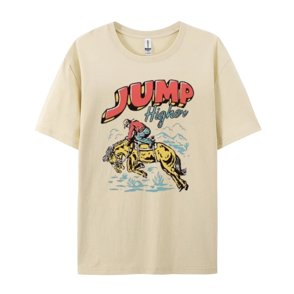 Women Cowboy Jump Higher Print Graphic T-shirt