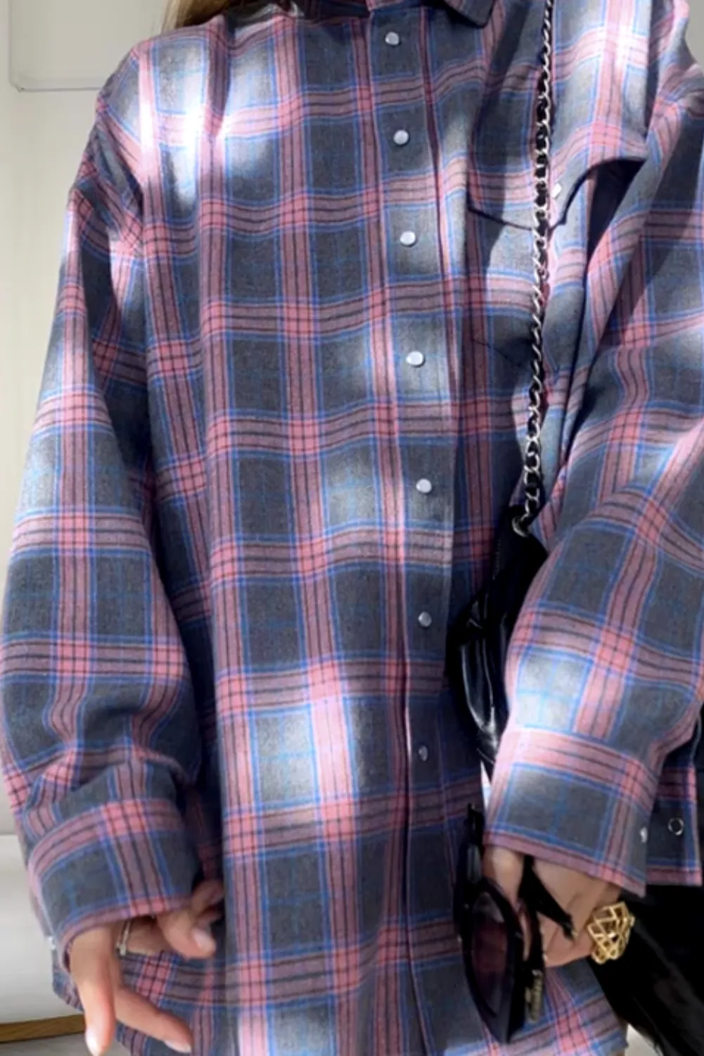 Womens Casual Long Sleeve Plaid Button-Down Shirt