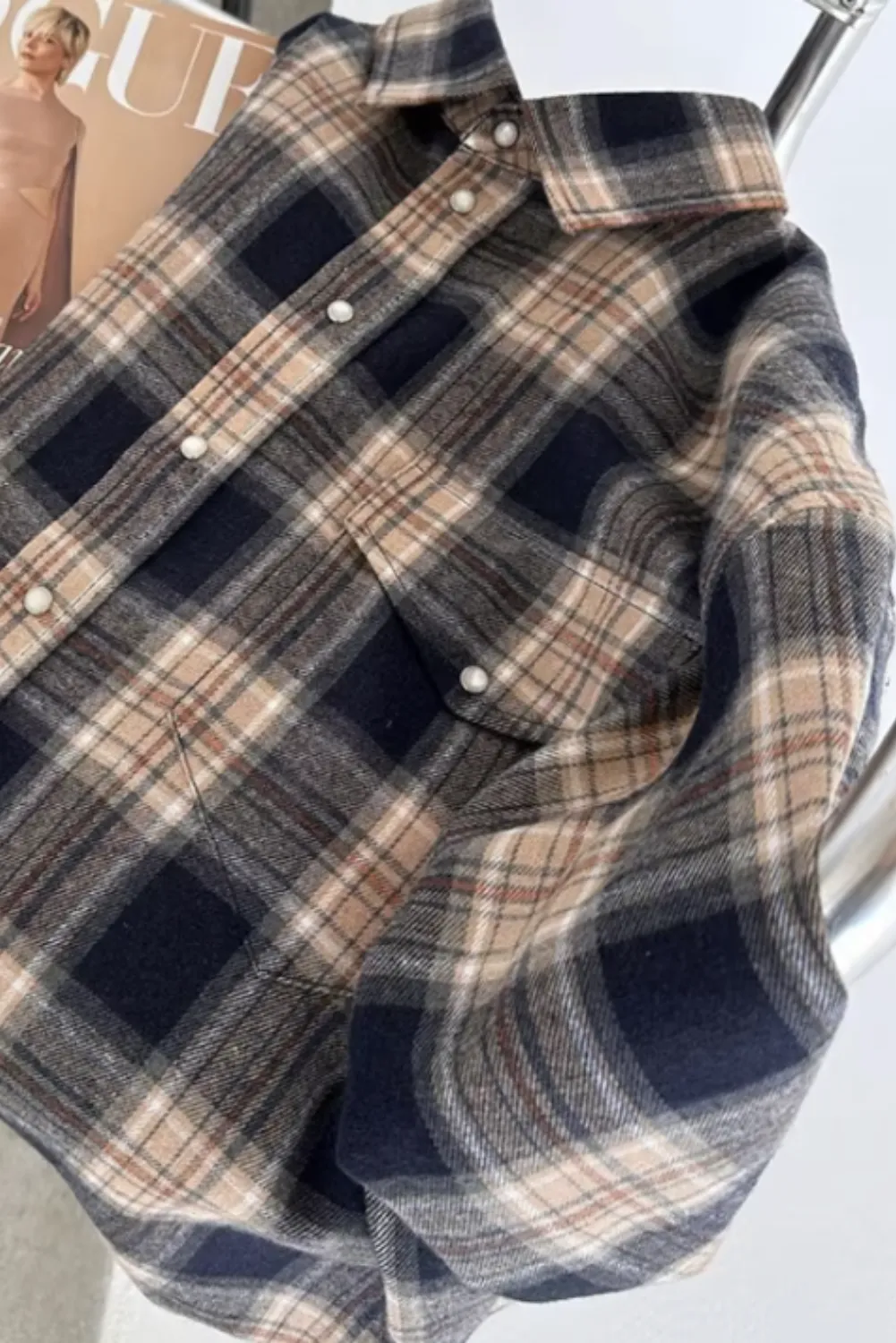 Womens Casual Long Sleeve Plaid Button-Down Shirt