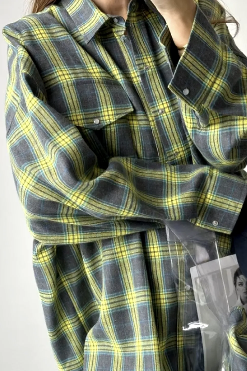 Womens Casual Long Sleeve Plaid Button-Down Shirt