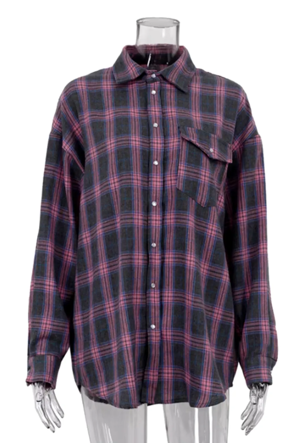 Womens Casual Long Sleeve Plaid Button-Down Shirt