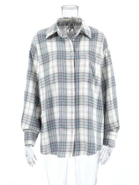 Womens Casual Long Sleeve Plaid Button-Down Shirt