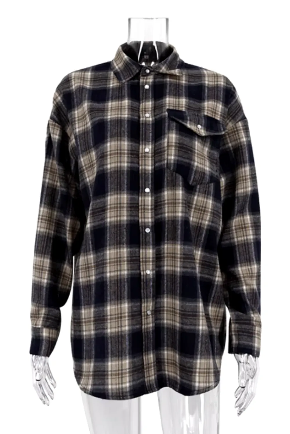 Womens Casual Long Sleeve Plaid Button-Down Shirt