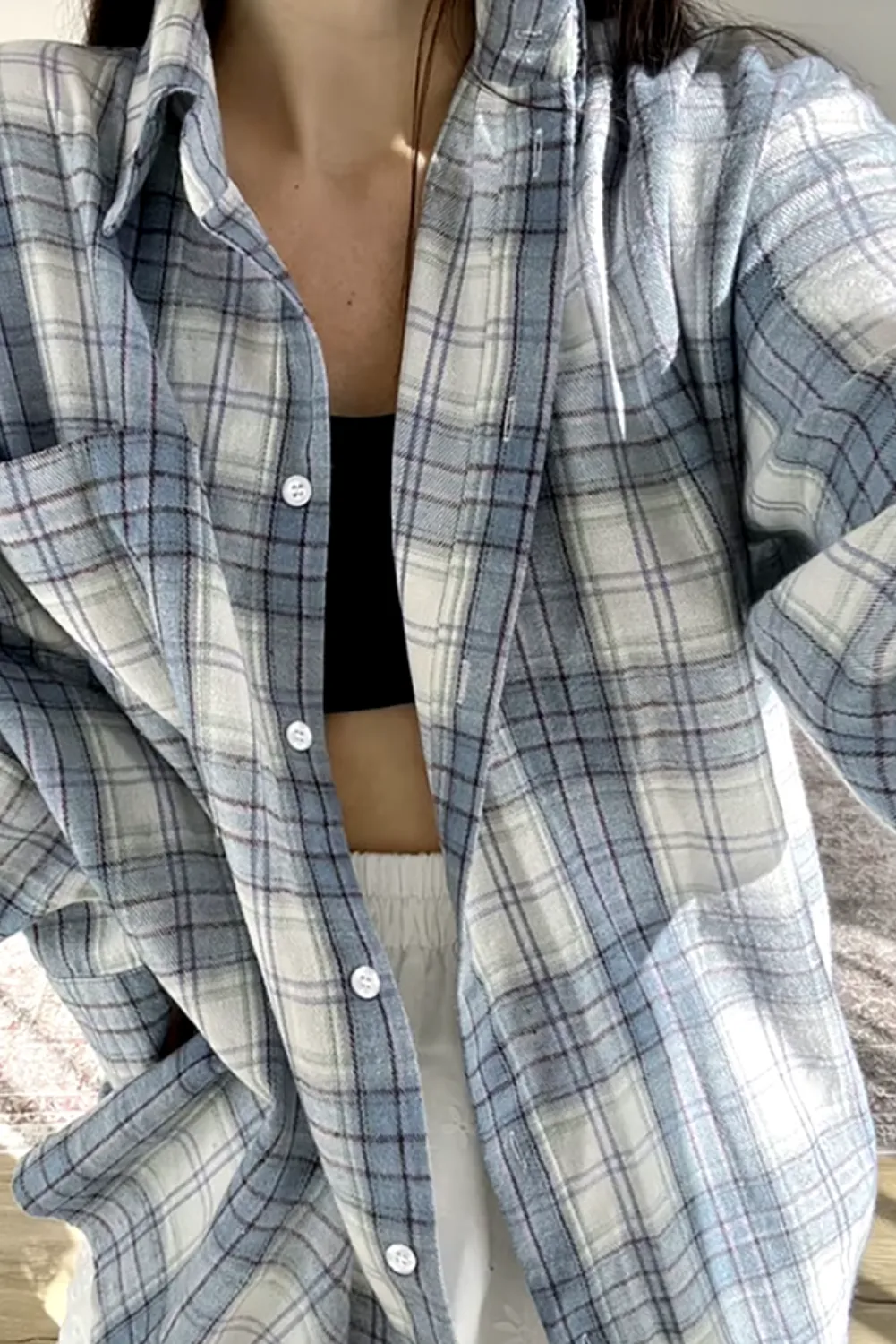 Womens Casual Long Sleeve Plaid Button-Down Shirt