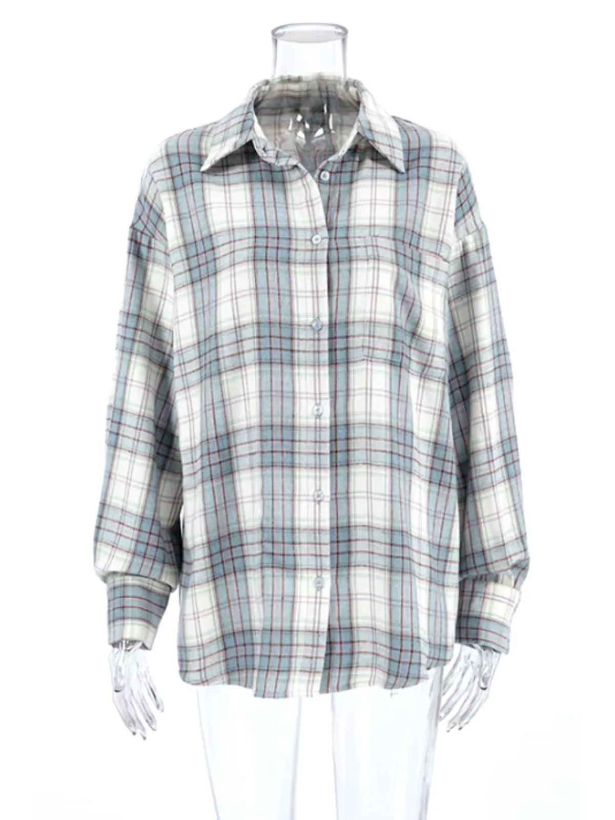 Womens Casual Long Sleeve Plaid Button-Down Shirt