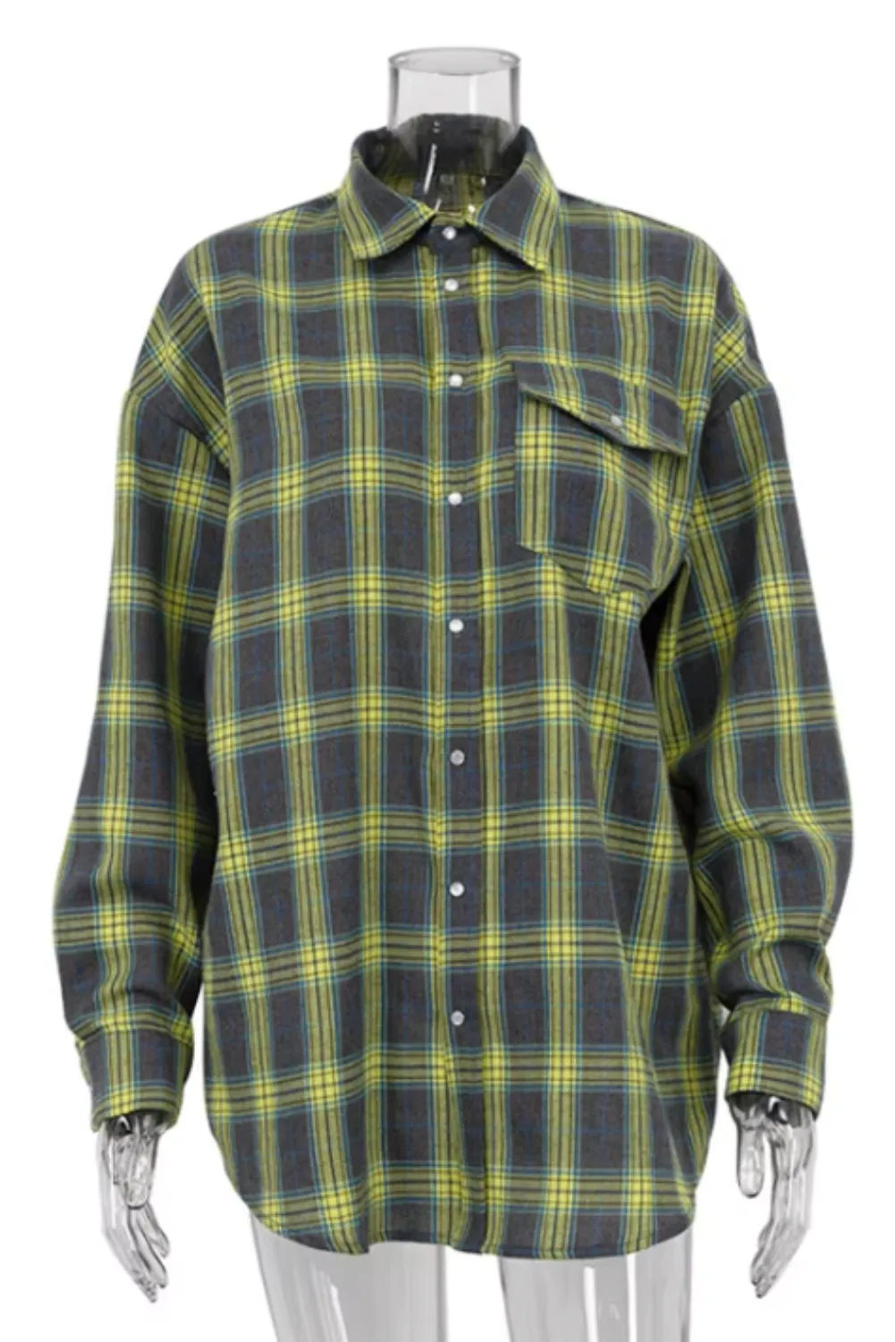 Womens Casual Long Sleeve Plaid Button-Down Shirt