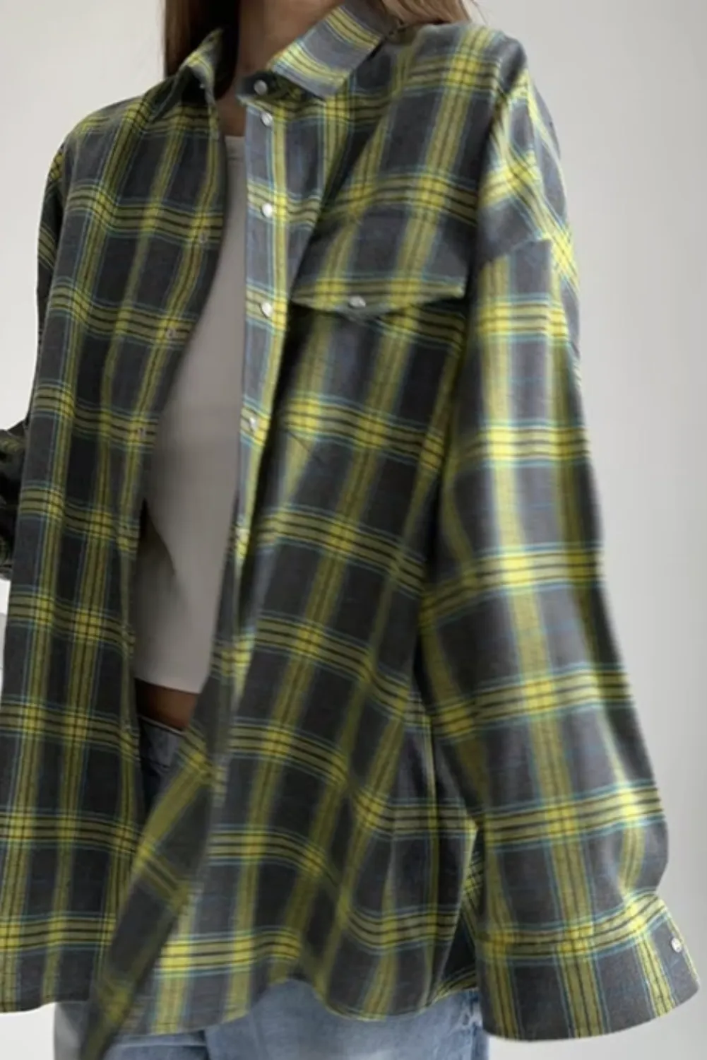 Womens Casual Long Sleeve Plaid Button-Down Shirt