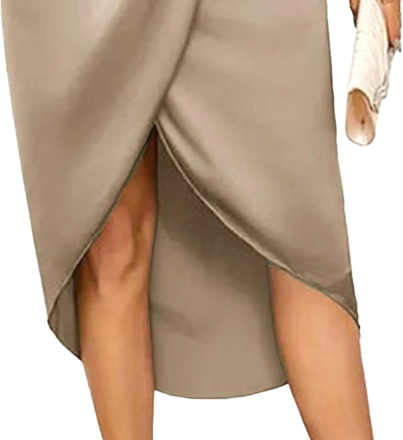 Women's Deep V Neck Wrap Midi Dresses Short Sleeve Elegant Side Slit Dress Irregular Hem Solid Cocktail Dress