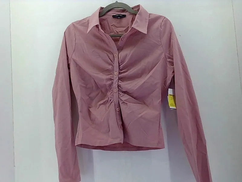 Women's Pink Ruched Long Sleeve Stretch Shirt - Large