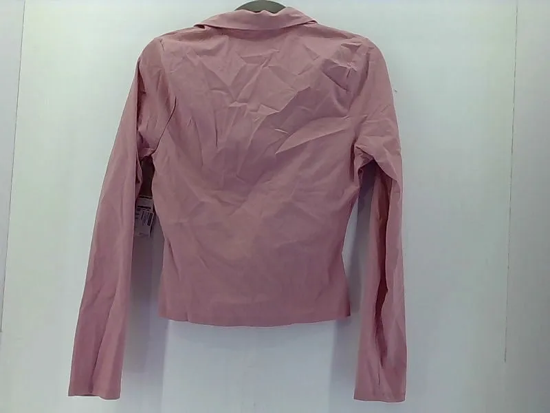 Women's Pink Ruched Long Sleeve Stretch Shirt - Large