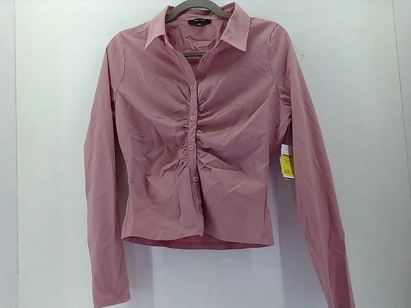 Women's Pink Ruched Long Sleeve Stretch Shirt - Large