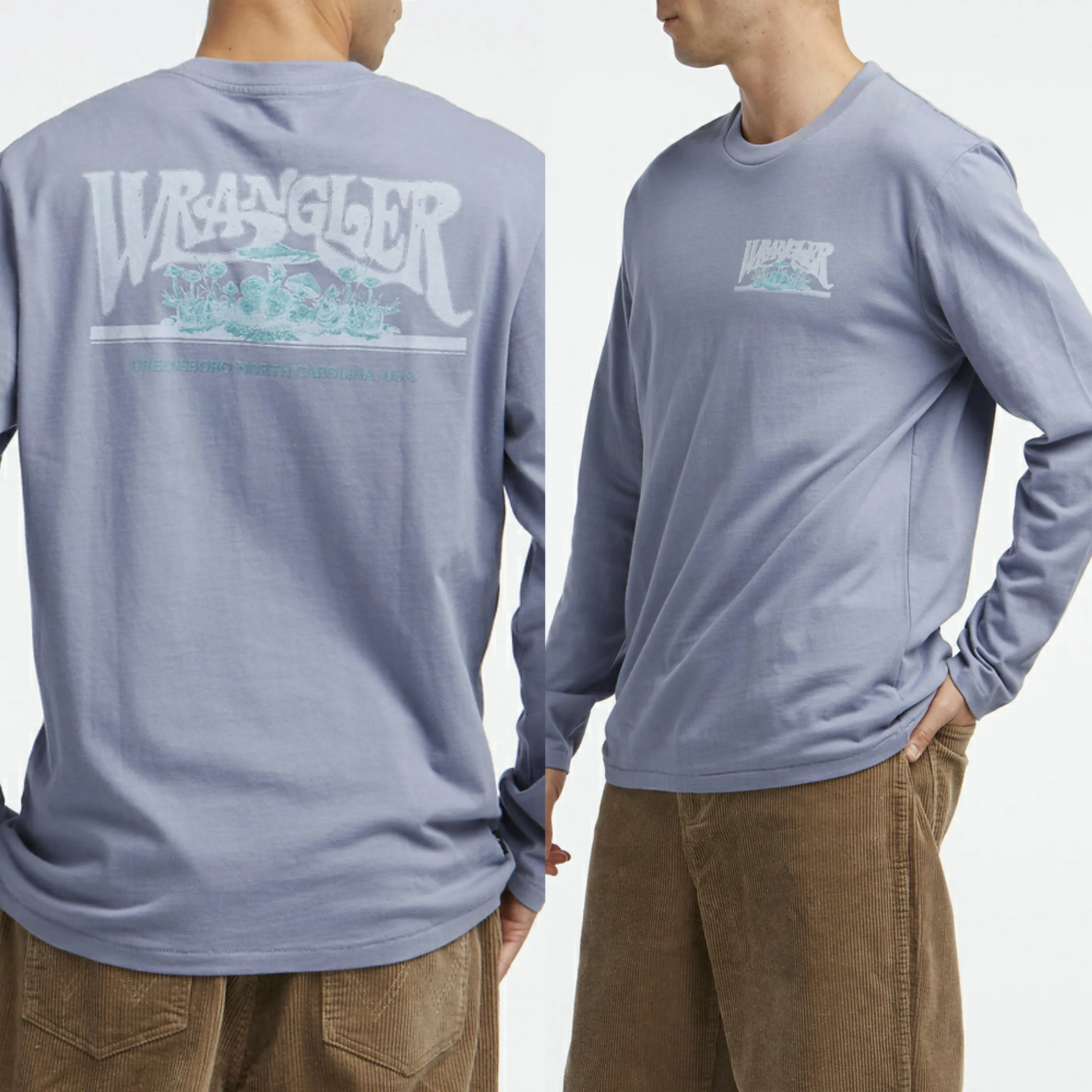 WRANGLER Mens Shroom Long Sleeve Recycled Cotton Tee Shirt Purple Haze