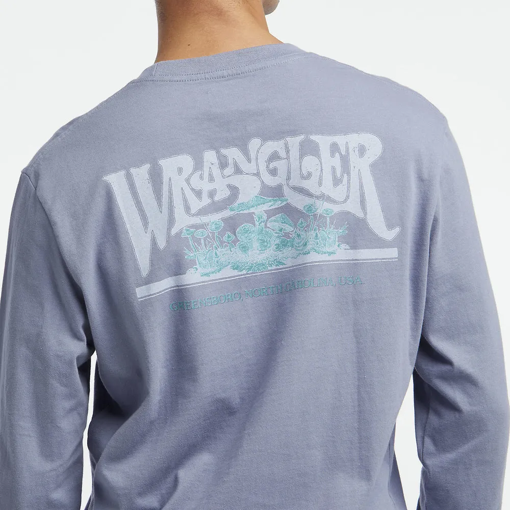 WRANGLER Mens Shroom Long Sleeve Recycled Cotton Tee Shirt Purple Haze