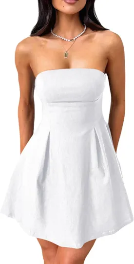 YMDUCH Women's Sexy Sleeveless Strapless Bow Tie A Line Party Club Short Mini Dress